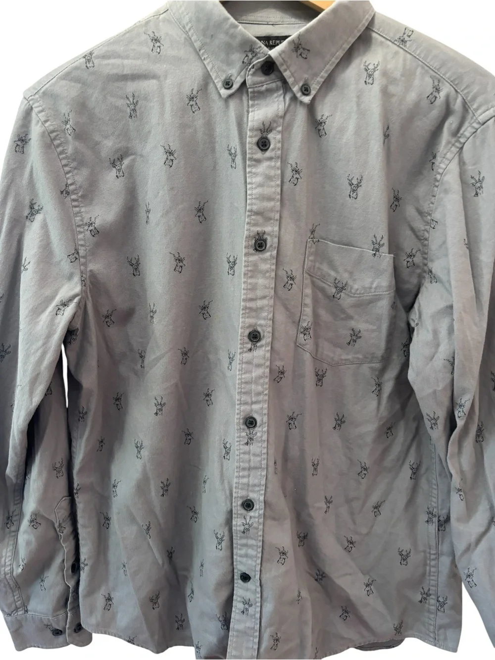 Banana Republic Deer Western Flannel‎ Luxe Button Down Mens Size Medium Grey